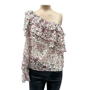 American Eagle Outfitters One Shoulder Floral Ruffle Blouse Elegant Top Women S